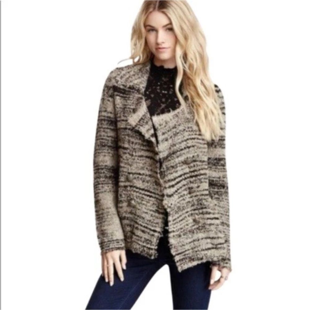 Free People Women’s Zebra Yarn Boho Double Breasted Wool Blend Cardigan Size S